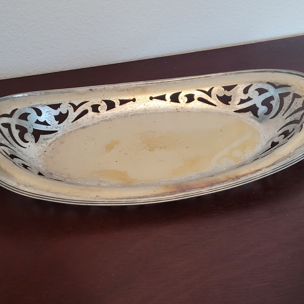 Antique Oval "Sheffield" Silver Tray with cut out design around edging